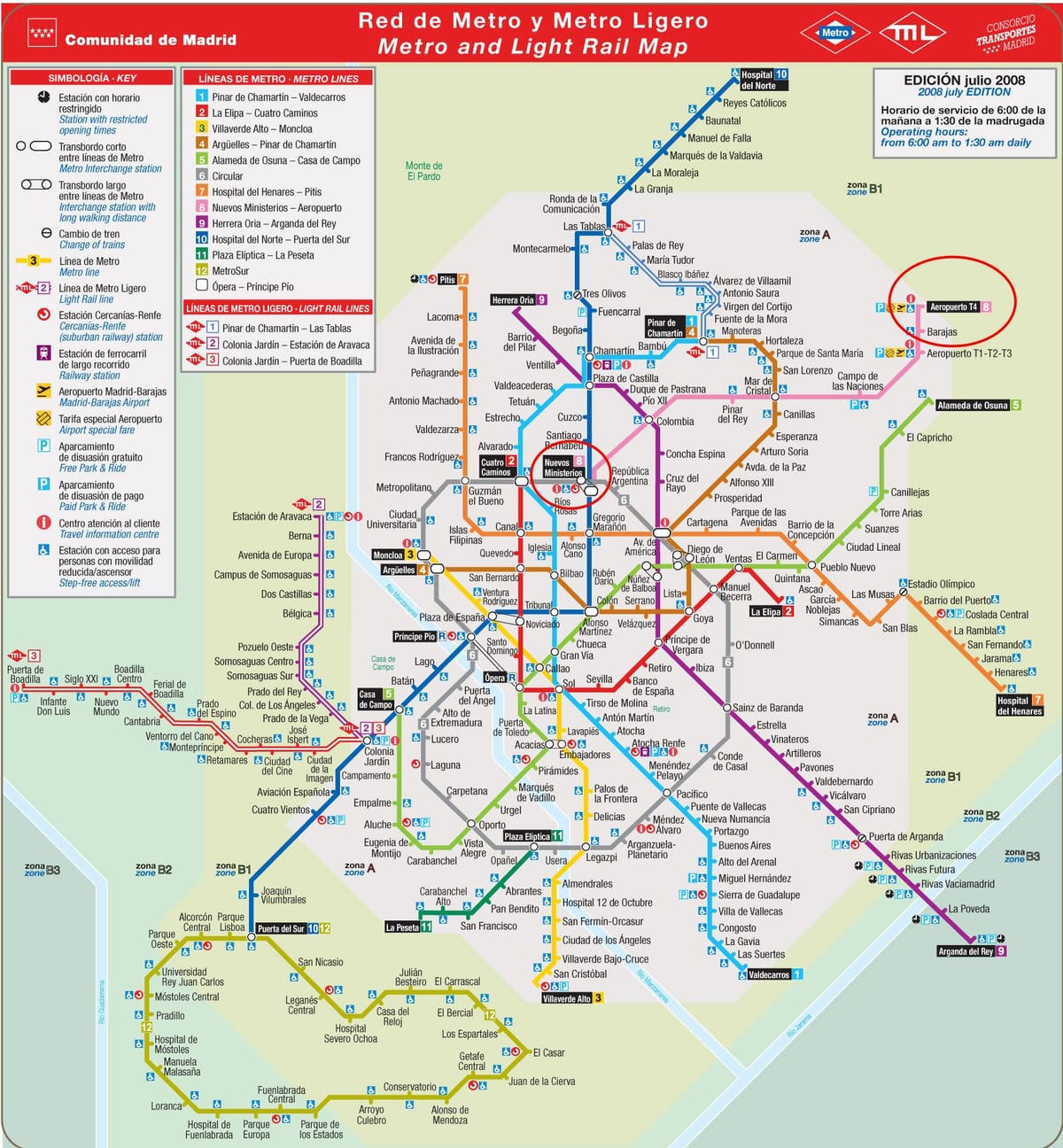 Madrid metro map letiště
