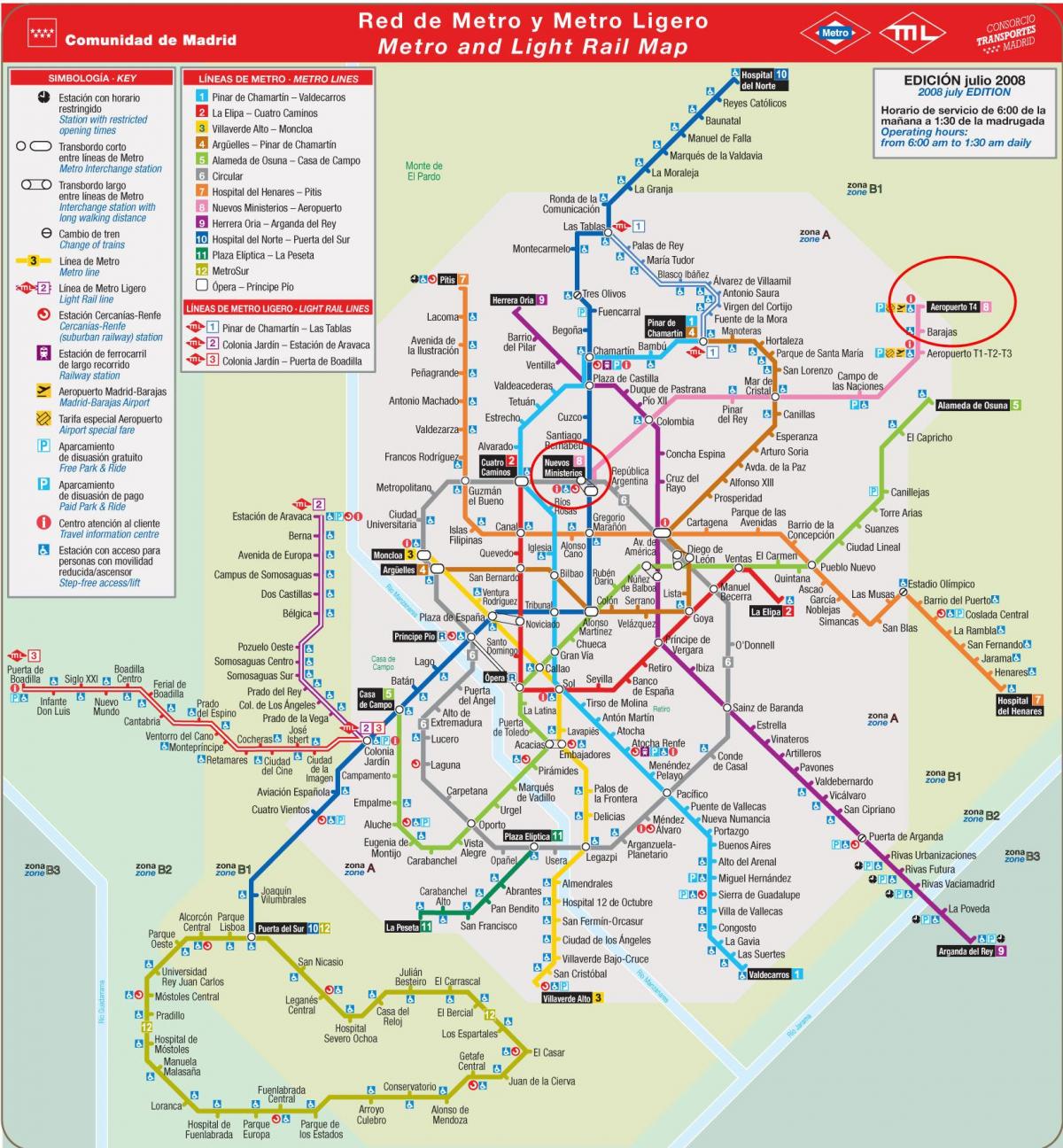Madrid metro map letiště