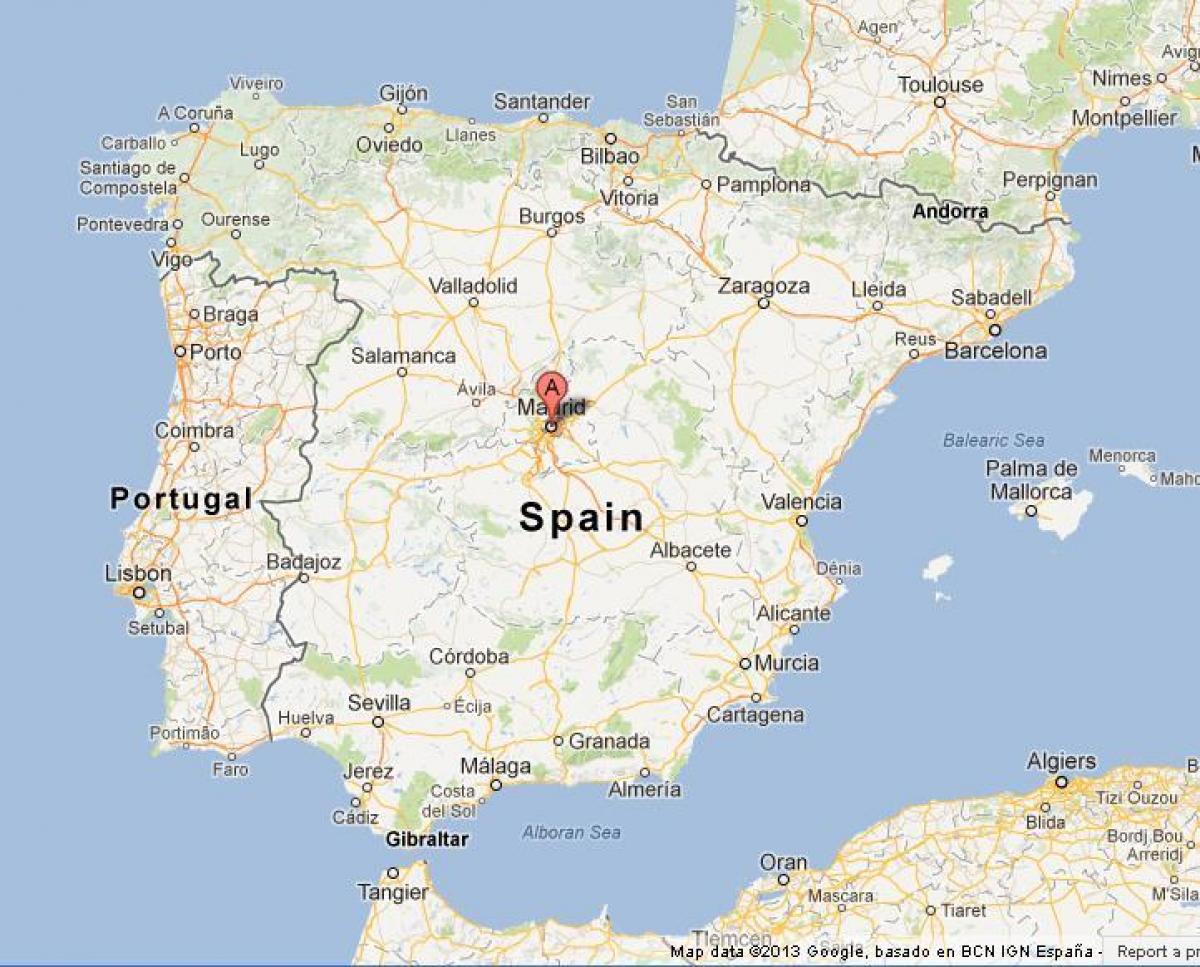 mapa Španělska ukazuje Madrid