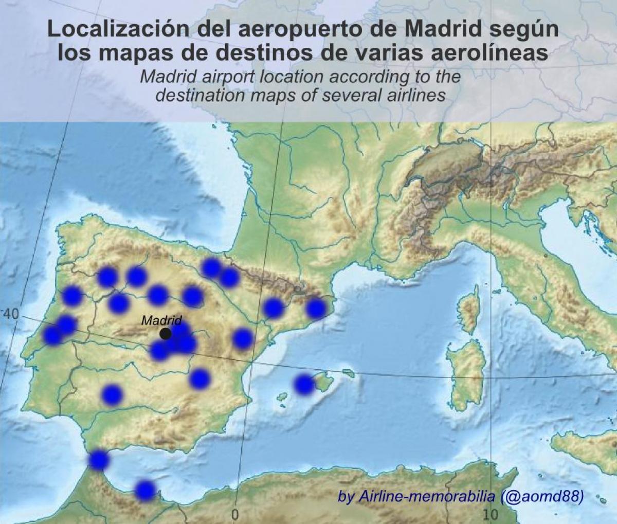 mapa Madrid letiště destinací