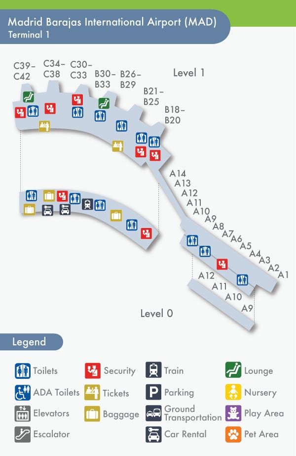 Madrid barajas terminálu mapě