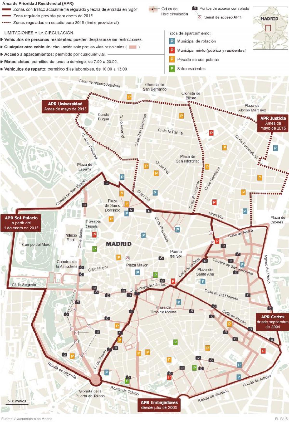 mapa Madrid parkoviště