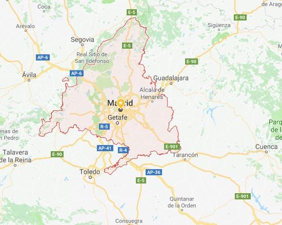 mapa Madrid a okolních měst