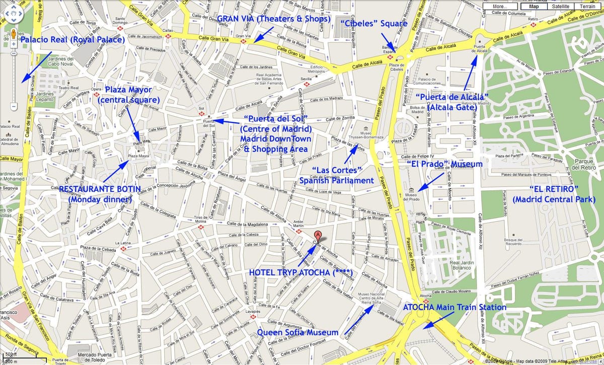 mapa střední Madrid, Španělsko