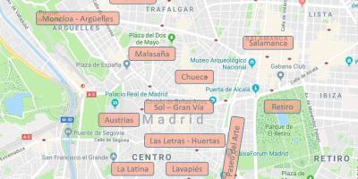 Mapa Madrid Španělsko čtvrtí