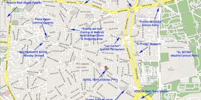 Mapa střední Madrid, Španělsko